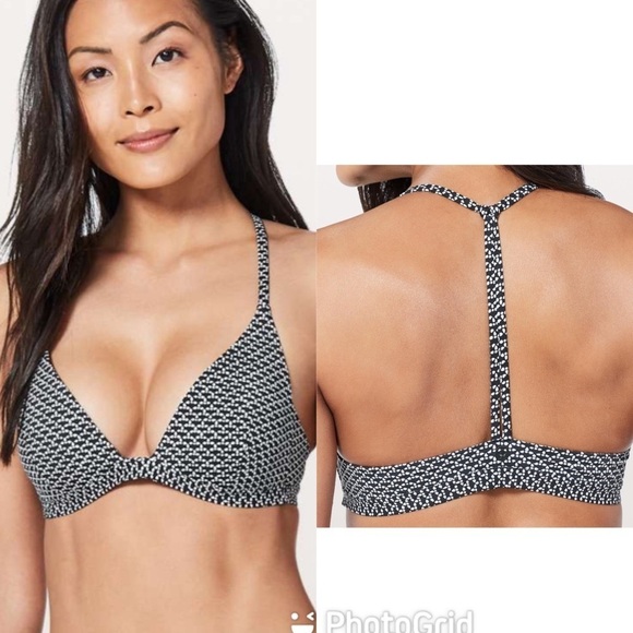 Lululemon Deep Sea Triangle Bikini Swim Top W2AT6S Monochromatic Black GUC - Picture 1 of 10